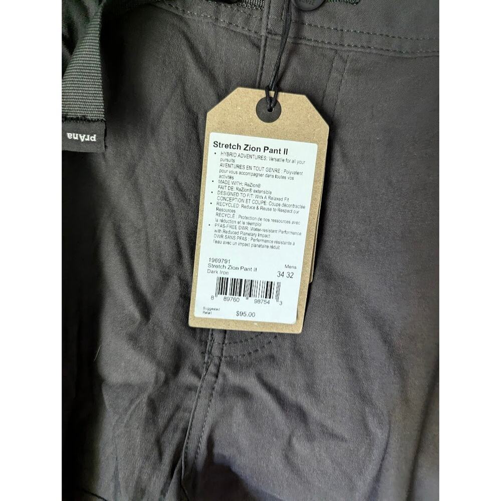 PrAna Stretch Zion Pant 34x32 Dark Iron - Picture 2 of 3